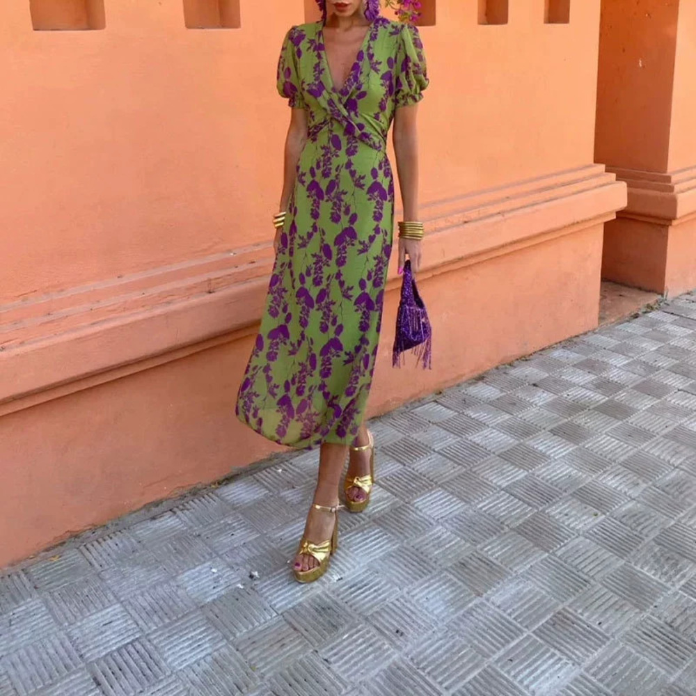 ZARA Chic Summer Print Collar Waist Dress